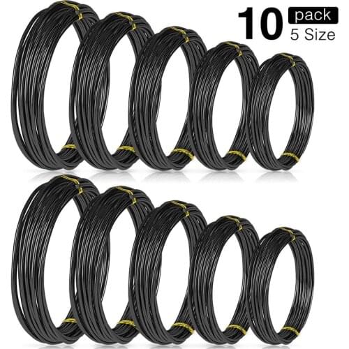 10 Rolls Bonsai Wires Anodized Aluminum Bonsai Training Wire in 5 Sizes - 1.0 mm, 1.5 mm, 2.0 mm, 2.5 mm, 3.0 mm Black