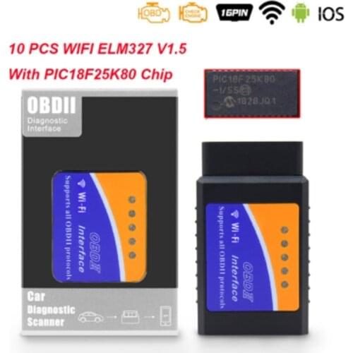 10 Pcs)ELM 327 V1.5 OBD2 Wifi for Android/IOS OBD OBD2 Auto Car Diagnostic Scanner Tool elm327 V1.5 PIC18F25K80 wi-fi Scaner