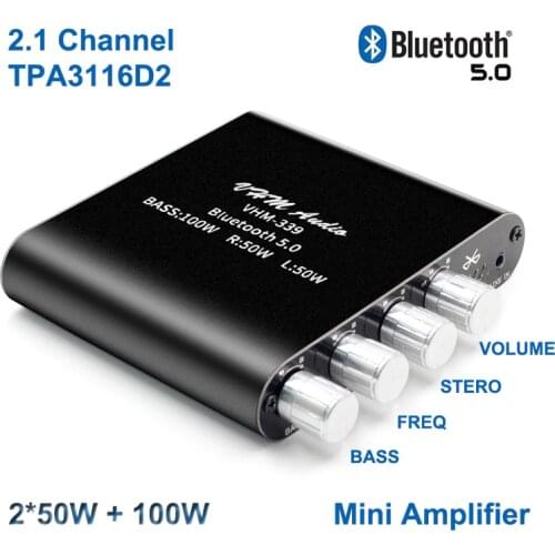 2*50W+100W Bluetooth 5.0 TPA3116D2 HIFI Digital Power Amplifier 2.1 Stereo Power Audio TPA3116 Class D Bass Subwoofer Mini AMP