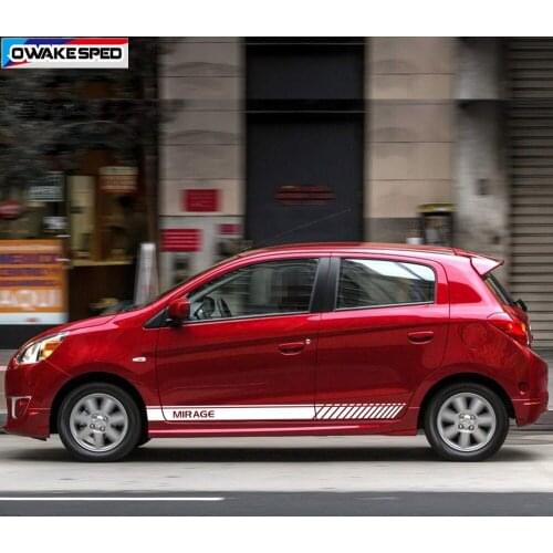 2pcs Racing Sport Stripes For Mitsubishi MIRAGE Car Styling Accessories Auto Door Side Skirt Vinyl Decals Body Decor Sticker