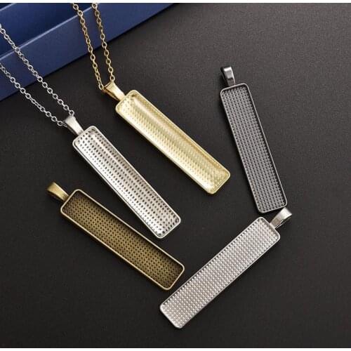 10pcs 10x50mm Rectangle Cabochon Base Settings Blank Tray Settings Fit Cameo Glass Cabochon DIY Pendant Jewelry Making