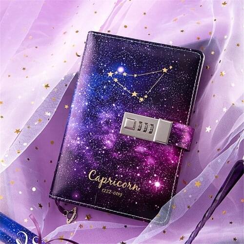 Diary B6 Binder Notebook and Journal with Lock Office Notepad Twelve Constellations Agenda Planner Organizer Mini Note Book Gift