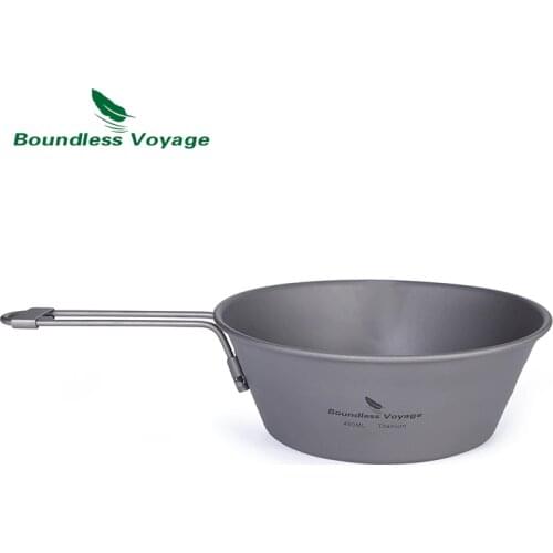 Boundless Voyage 300ml 450ml Titanium Bowls with Folding Handle Outdoor Camping Picnic Portable Tableware Rice Bowl