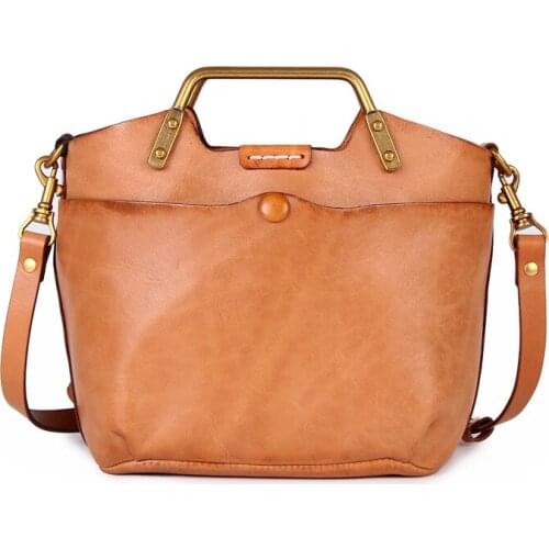 Vegetable Tanned Leather Retro Lady Handbag Original Simple Design Literary Small Cross-body Bag Girls Mobile Phone Bag