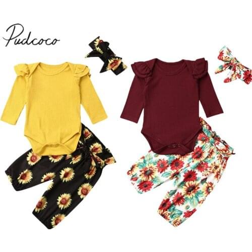 2019 Baby Spring Autumn Clothing Toddler Baby Girl Romper Jumpsuit Long Sleeve Tops Sunflower Pants Trousers Clothes 0-24M
