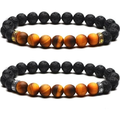 Druzy 6PC Electroplating Buddha Beads Bracelet 8mm Natural Stone Scrub Tiger Eye Volcanic Lava Rock Stone Bracelet Yoga Healing