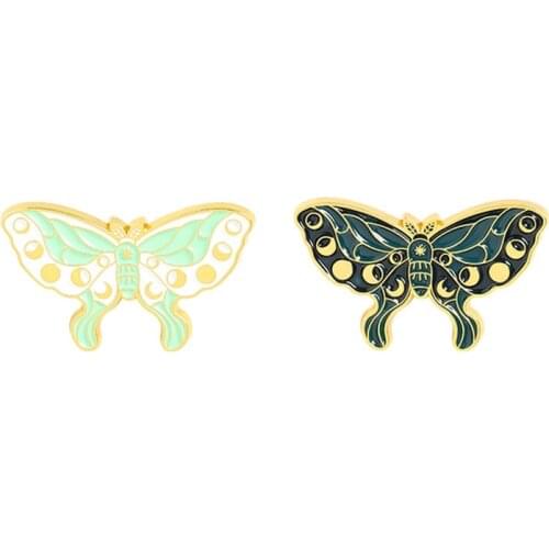 Moon Phase Butterfly Hard Enamel Pins Night Luminou Insect Brooches Women Men Lapel Badges Backpack Collar Fashion Jewelry Gifts