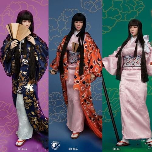 I8-C003 1/6 Scale Female Moveable Eyeball Head Sculpt Kimono Set Japanese Girl Kimono Suit Set Model for 12 inches Body