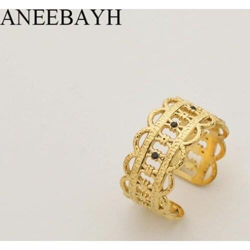 Boho Style Hollow Out Flower Wide Opeing Rings For Women Statement Stainless Steel Geometric Gold Finger Ring Jewelry 2021 Trend
