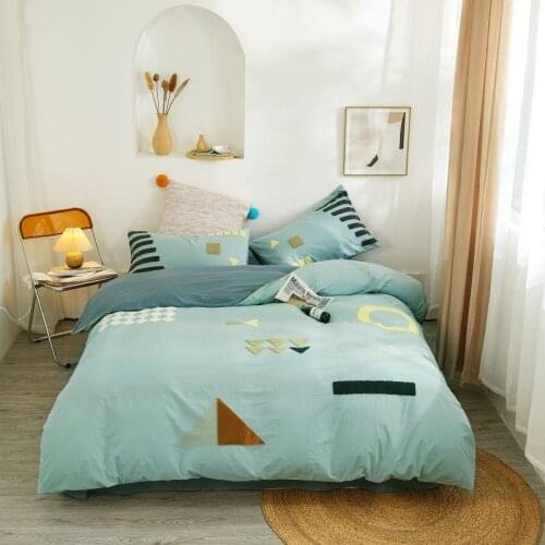 Sky blue Bedding Set Cotton bed linen Towel embroidery Bed Set Geometric drift Duvet Cover/sheet/pillowcases Queen/King Size Bed