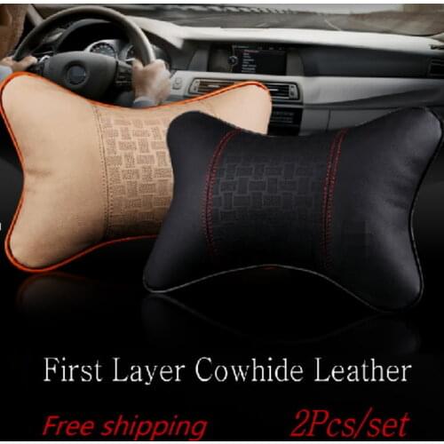 For Mercedes Benz For BMW Leather neck seat cushion pillow / Car headrest / head neck cervical vertebra pillow / Genuine leather