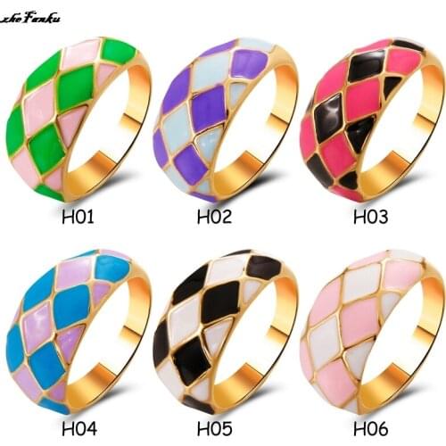 Creative Colorful Punk Ring Vintage Multicolor Geometric Enamel Rings For Women Girls Fashion Jewelry Gift