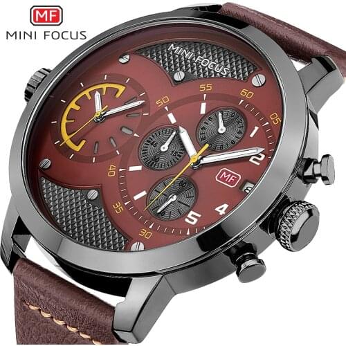 Quartz Pilot Watch For Men Military Watches Mens 2020 Fashion Luxury Brand Dual Time Zone Oversize Leather Waterproof MINIFOCUS