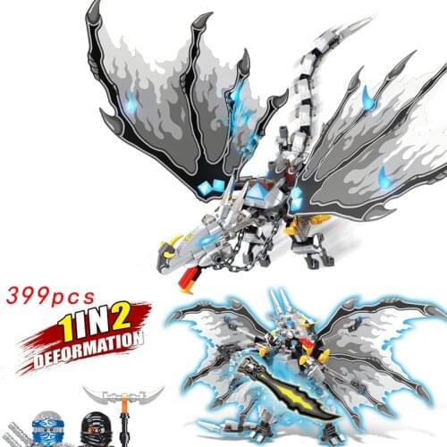 MOC 399pcs Ninja 1 in 2 Dragon Knight Mecha with led light Building Blocks Fight Ninja Figures Bricks Toys Children gifts