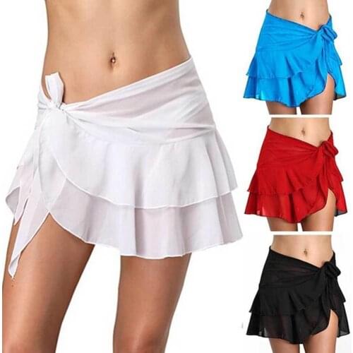 Fashion High Waist Short Skirt Plus Size Skirts Women Solid Color Bandage Beach Bikini Cover Up Swim Skirt Ruffled Wrap Sarong