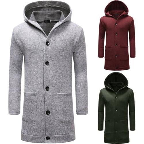 Mens Hooded Jacket Lengthen Solid Color Coat For Men 2021 Autumn Winter New Outwear Long Sleeved Casual Hooded Coats For Mens