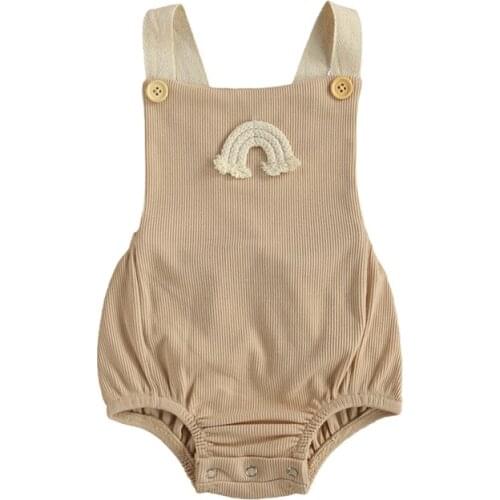 Baby Boy Girl Bodysuit Rainbow Embroidery Clothes Infants Sleeveless Suspender Bodysuit Square Collar Button Decoration Clothing