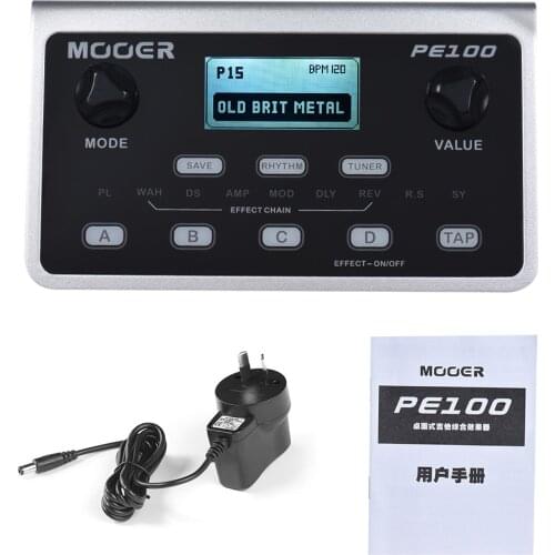 MOOER PE100 Portable Multi-effects Processor Guitar Effect Pedal 39 Effects 40 Drum Patterns 10 Metronome Tap Tempo guitar pedal