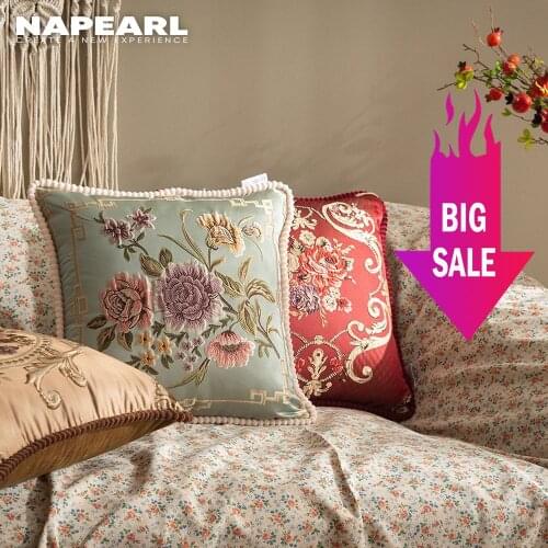 NAPEARL Luxury Cushion Cover 48x48cm European Pillowcase For Living Room Throw Pillow Cover With Lace For Car Chair Decor