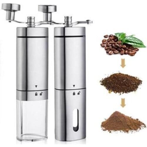 Silver Manual Coffee Grinder Stainless Steel Hand Portable Adjustable Coffee Bean Mill Burr Grinders Easy Clean Kitchen Tools