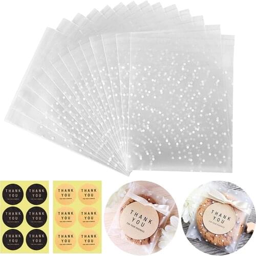 100PCS/Lot Self Adhesive Cookie Bags Cellophane Treat Polka Dot Plastic Pastry Bags Labels Party Birthday Wedding Decorations