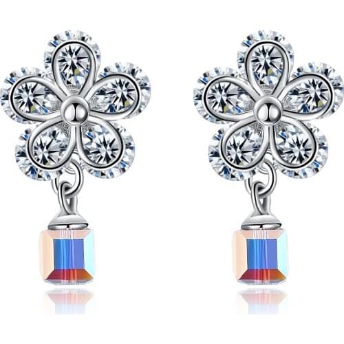 ZEMIOR 925 Sterling Silver Flower Drop Earrings For Women Austria Crystal Cubic Zircon Earrings Engagement Party Fine Jewelry