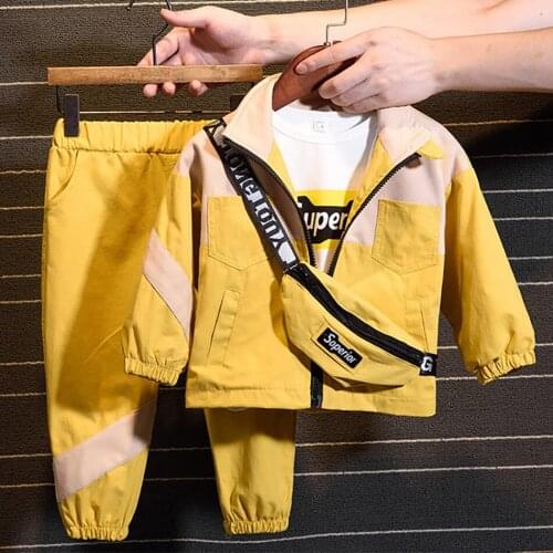Boys Girls Spring Autumn Sportsuit Clothing New Fashion 3 Pcs Suits Coat+ Pant+Bag Children Casual Kids Costume