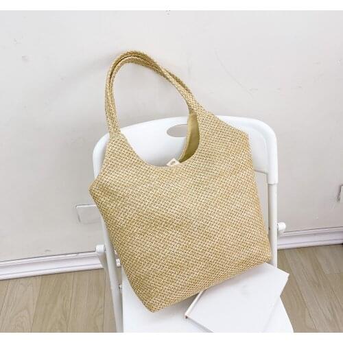 Fashion Women Straw Weave Shoulder Bag Ladies Vintage Summer Vacation Beach Large Capacity Tote Handbag Underarm Pouch