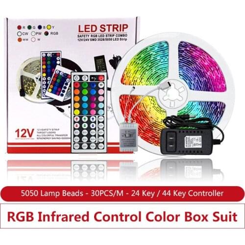 LED Strip 5050 2835 IP20 IP65 Remote Control RGB Strip LED Light Flexible Waterproof Tape Diode DC 12V IR Controller Adapter