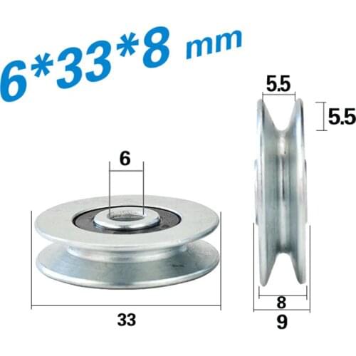 6*33*8mm V groove, steel wire over line lifting wheel guide wheel, metal pulley bearing, mechanical rolling wheel