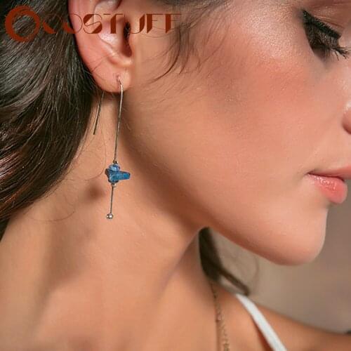 Vintage Hanging Earrings Dark Blue Stone Suspension Pendant Hook Pendientes Decorative Jewelry for Women Korean Unusual Things