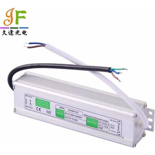 Fast shipping 20pcs Waterproof 12V 45W LED Driver Transformer Power Supply for 5050 led strip light led modules AC 90-250V