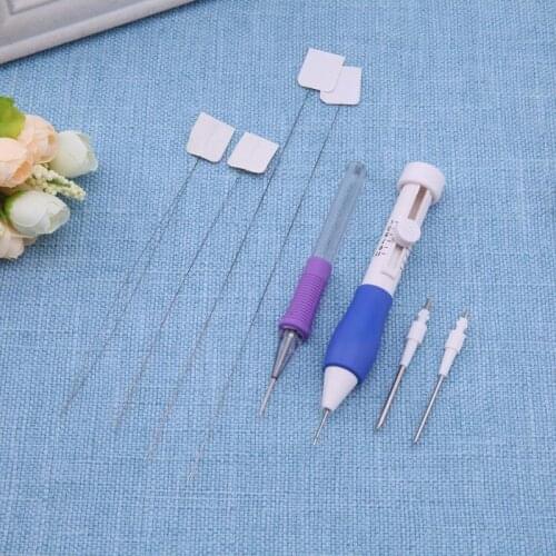 Magic Embroidery Pen DIY Crafts Punch Needle Set 3 Needles 2 Threaders Craft Tool for Embroidery DIY Sewing Crochet Needles
