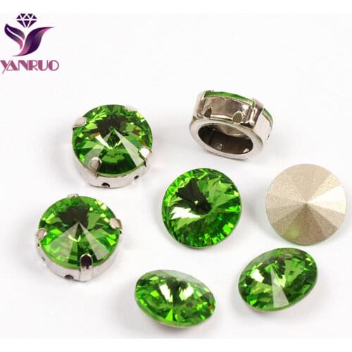 YANRUO 1122 Rivoli Peridot All Sizes Crystal Sewn Stones Pointed Back Strass Glass Rhinestones For Wedding Dress