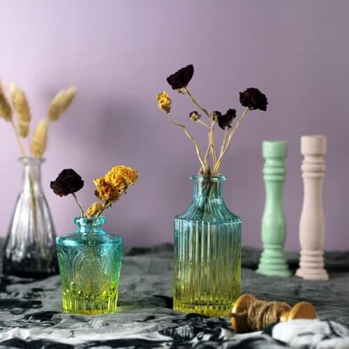 Japanese Style Colorful Glass Vase Retro Tabletop Crafts Plant Hydroponic Bottle Shooting props Home Decoration Accessories