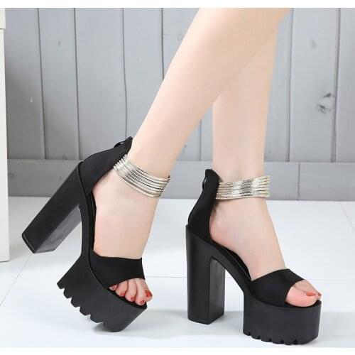 Hot Selling 2020 New Summer Fashion Platform High Platform Sandals Waterproof Flock Buckle 14CM Thick High Heels women shoes