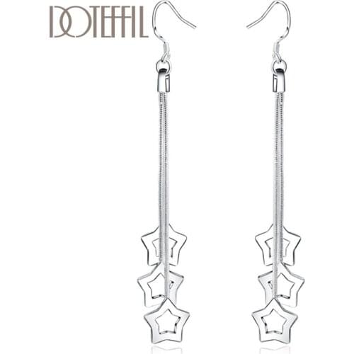 DOTEFFIL 925 Sterling Silver Three Star Drop Earrings For Women Best Gift Wedding Engagement Jewelry