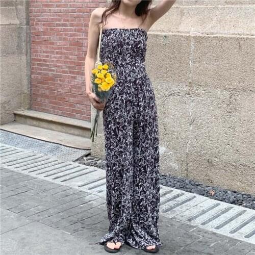 Women Two-piece Suit Sexy Printed Tube Top Short Sleeveless Vest Shirt Plaid Casual Wide-leg Long Pants Summer Pleated Set New