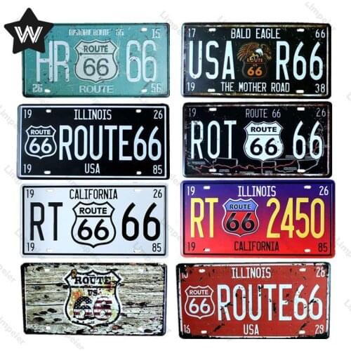 Route 66 Tin Plaque Metal Sign Vintage Style Tin Sign Metal Poster Retro Shabby Wall Sticker Metal Plaque for Man Cave Bar Decor