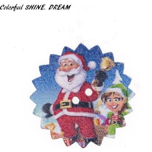 12pcs Wood Buttons Christmas Tree Pattern MIxed Sewing Button Scrapbooking Embellishments Crafts Decorative 24mm