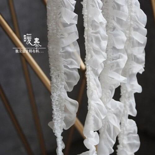 3.5cm Wide Stretch Pleated Lace Trim White DIY Patchwork Ruffle Collar Cuff Decor Skirt Wedding Dress Designer Accessories 3.5cm