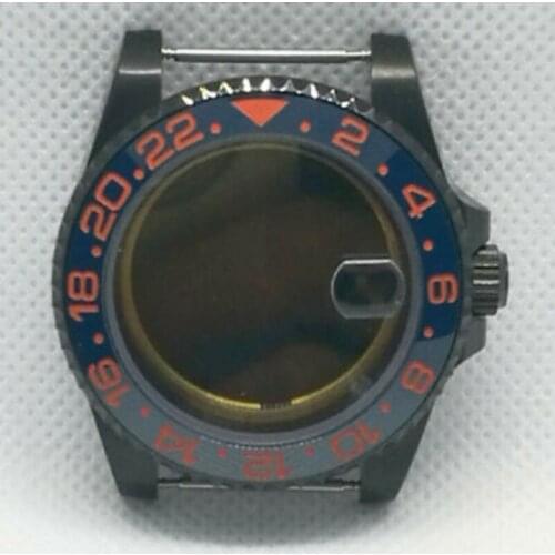 40mm Sapphire Glass Ceramic Bezel PVD Watch Case fit NH35A NH36A MIYOTA 8215 821A 8205 Seeing/Solid Glass Back