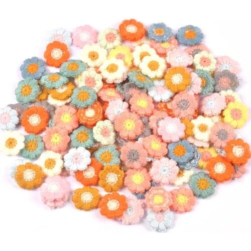 50PCs Handmade Stick on Appliqued Lace Flowers Applique Scrapbooking DIY Craft Headwear Accessory 18mm