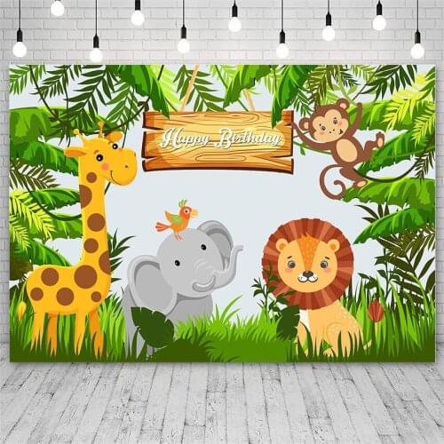 Avezano Birthday Photography Backdrops Forest Jungle Monkey Lion Decor Boy Banners Backgrounds Photo Studio Photocall Customized