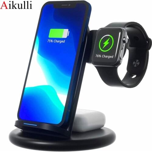 Wireless Charger Stand 3 in 1 15W Fast Charging Station for iPhone 12 11 Pro Max XS XR X Apple Watch SE 6 5 4 3 2 Airpods 2/Pro