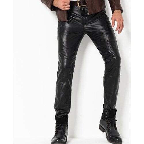 Genuine Leather Pants Men Motorcycle Biker Thick Warm Pants With Fleece Autumn Winter Fashion Casual Slim High Quality Trousers
