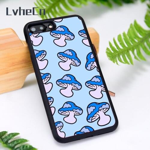 LvheCn Silicone Rubber Phone Case Cover for iPhone 6 6S 7 8 Plus X XS XR 11 12 Mini Pro Max Blue Shrooms Pattern