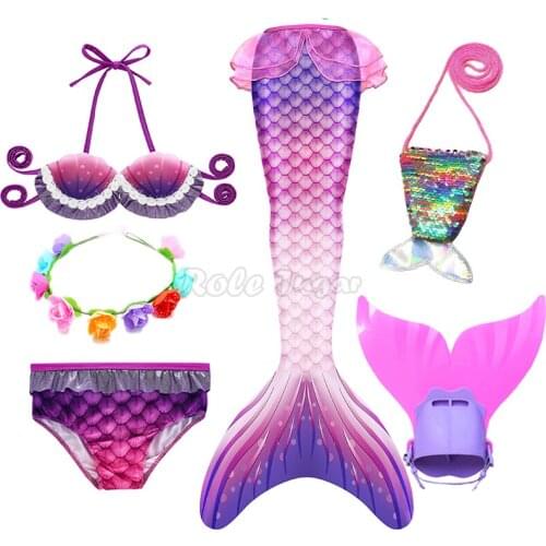 Mermaid Tails Flippers Mermaid Costumes Kids Dress Bag Girl Swimmable Beach Clothes Party Cosplay Mermaid Monofin 4-12Y Girls