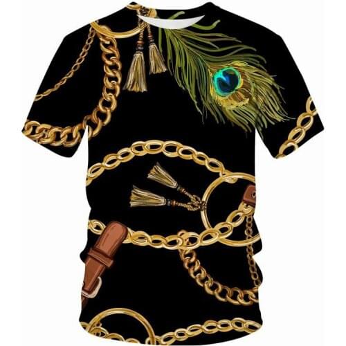 Turkish feather print T-shirt men and women green peacock feather print short-sleeved unisex T-shirt European size wholesale 202