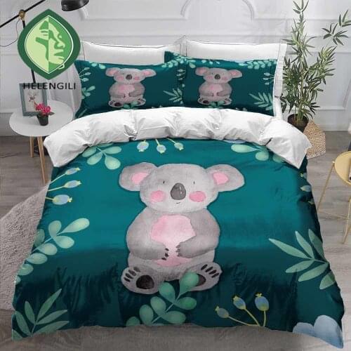HELENGILI 3D Bedding Set Koala Print Duvet Cover Set Bedclothes with Pillowcase Bed Set Home Textiles #KLA08